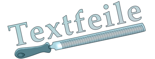 Logo: Unter dem Schriftzug "Textfeile" ist eine gezeichnete Werkstattfeile abgebildet. Der Schriftzug wird mit der Feile quasi unterstrichen.